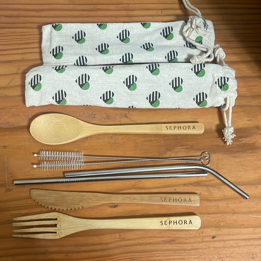 Bamboo “green” Sephora logo Merch reusable utensil set pack of 2
